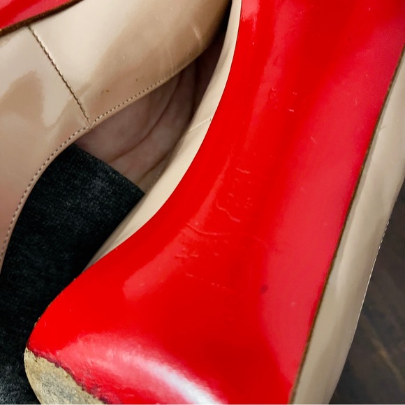 Christian Louboutin Very Prive Nude Patent Platform Peeptoe Heels 37.5 - Picture 7 of 9